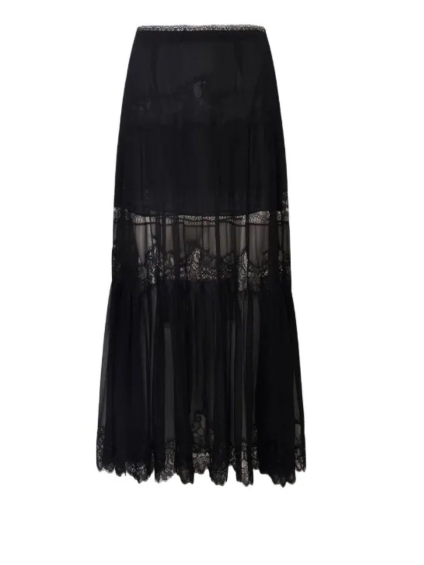 Loveshackfancy Aureline Lace-Trimmed Tiered Skirt